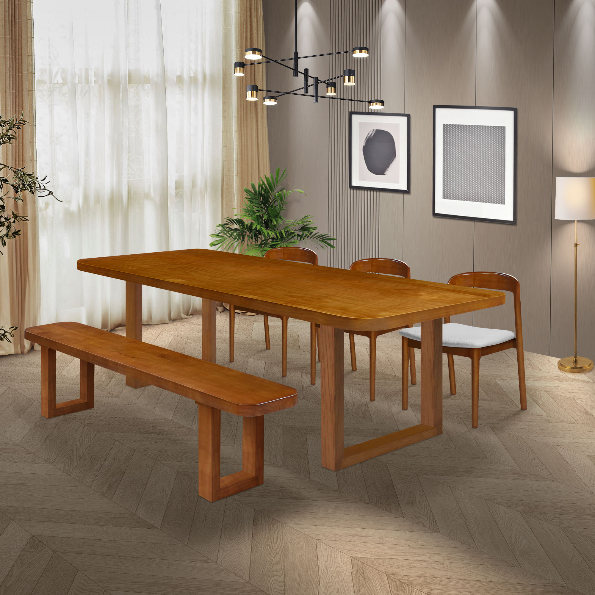 HomeEaseHY Simple Ash Wood Rectangular Dining Table Sets | Wayfair